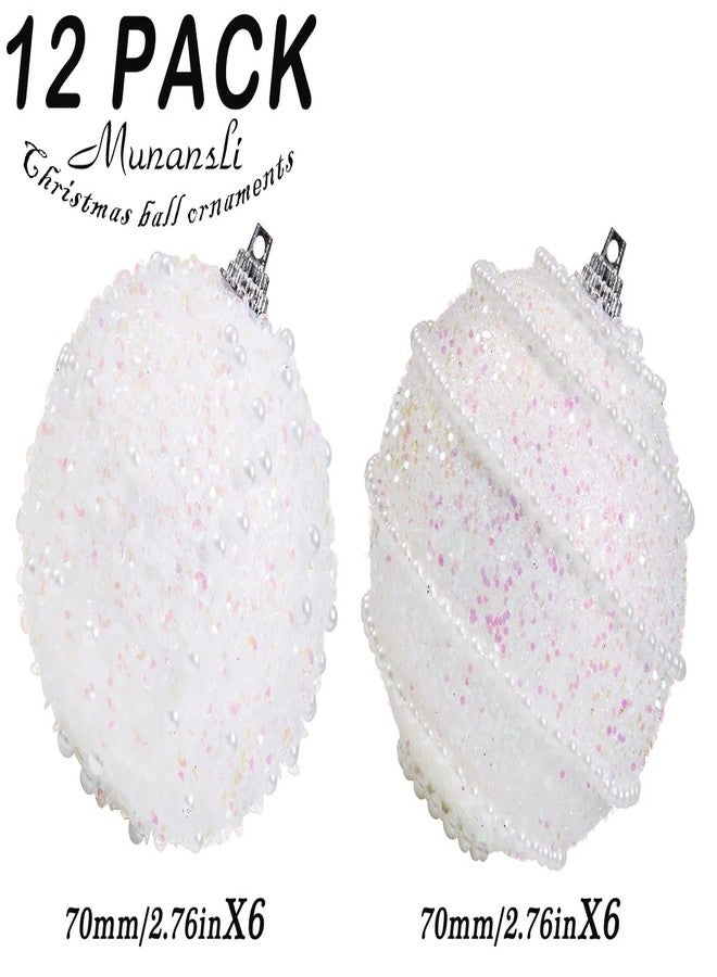 Munansli White Christmas Ball Ornaments, Christmas Ball Decorations Shatterproof Plastic Hanging Pearl Balls for Holiday Party(70mm/2.76", 12ct) - Image 4